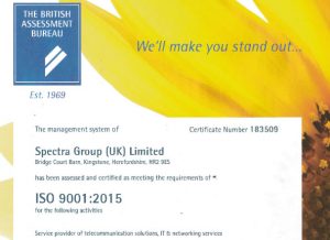 Spectra ISO 9001:2015 Certificate