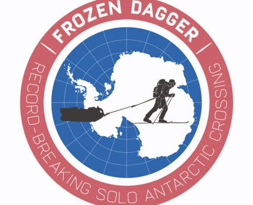 The logo of Frozen Dagger, Sam Cox's Solo Antarctic Crossing World Record Attempt