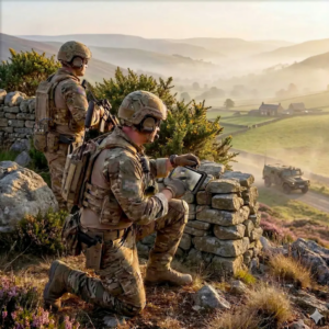 Soldiers operating GENSS tactical communications system in the field