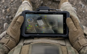 ATAK-enabled tactical display demonstrating integrated voice and data connectivity across distributed forces