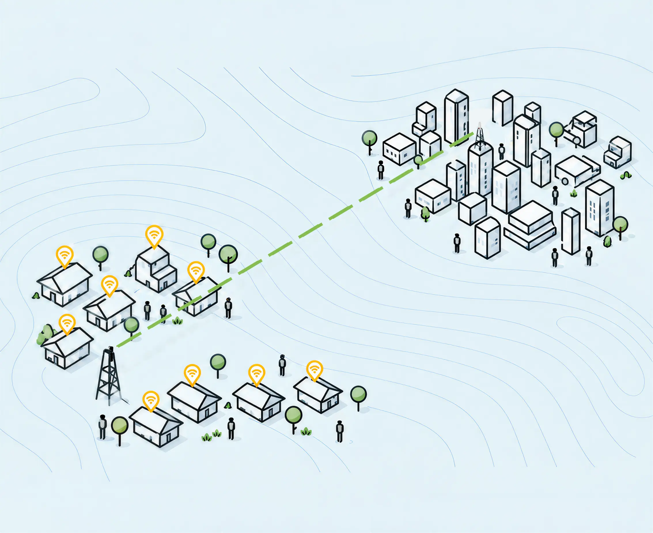Diagram showing an EOS optical link connecting a remote community to an urban network.